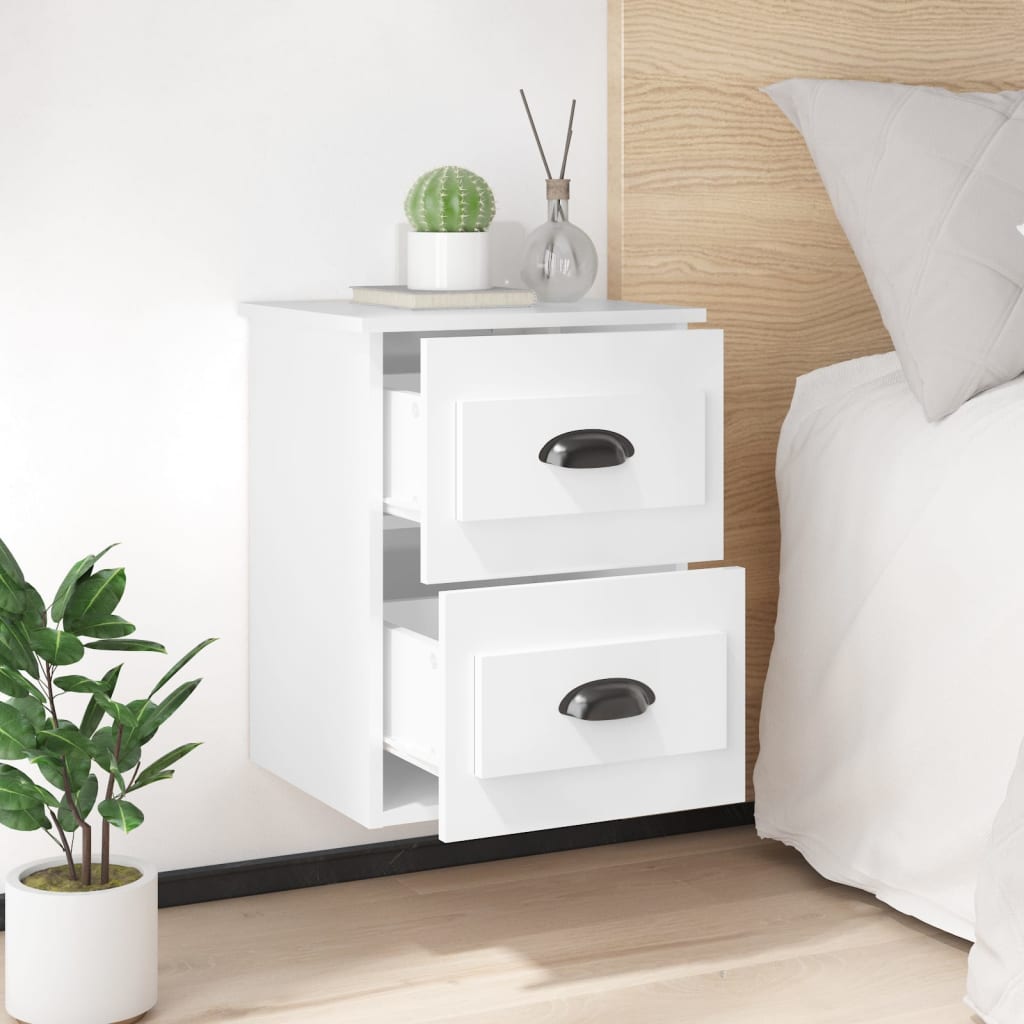 High Gloss White Wall-Mounted Bedside Cabinets, Set of 2 - 41.5x36x53cm