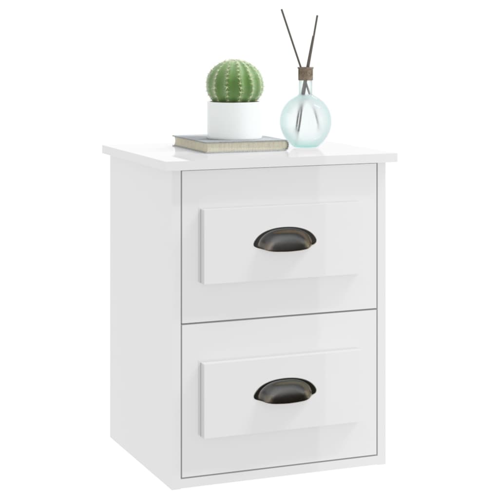 High Gloss White Wall-Mounted Bedside Cabinets, Set of 2 - 41.5x36x53cm