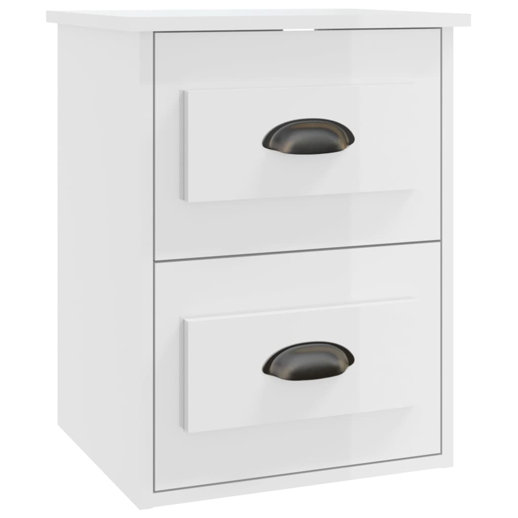 High Gloss White Wall-Mounted Bedside Cabinets, Set of 2 - 41.5x36x53cm