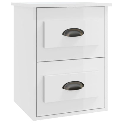 High Gloss White Wall-Mounted Bedside Cabinets, Set of 2 - 41.5x36x53cm