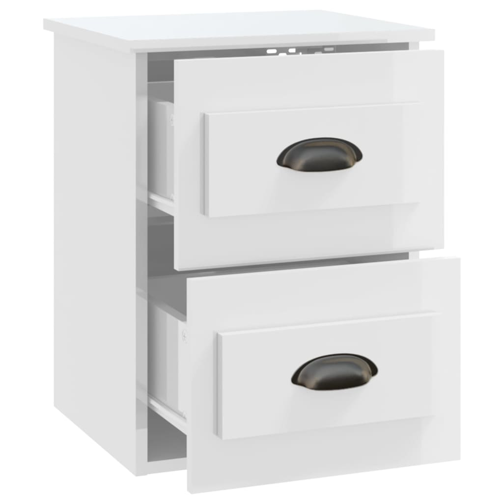 High Gloss White Wall-Mounted Bedside Cabinets, Set of 2 - 41.5x36x53cm