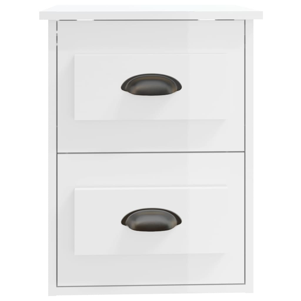 High Gloss White Wall-Mounted Bedside Cabinets, Set of 2 - 41.5x36x53cm