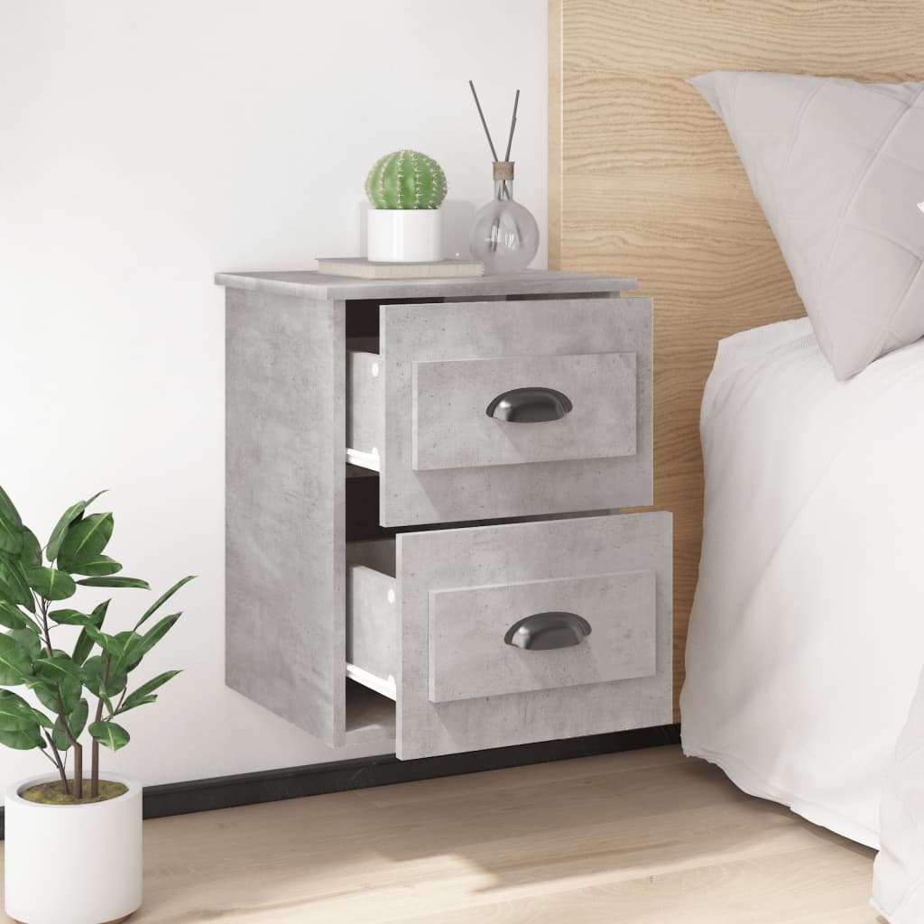 Wall-Mounted Bedside Cabinet, Concrete Grey, 41.5x36x53cm