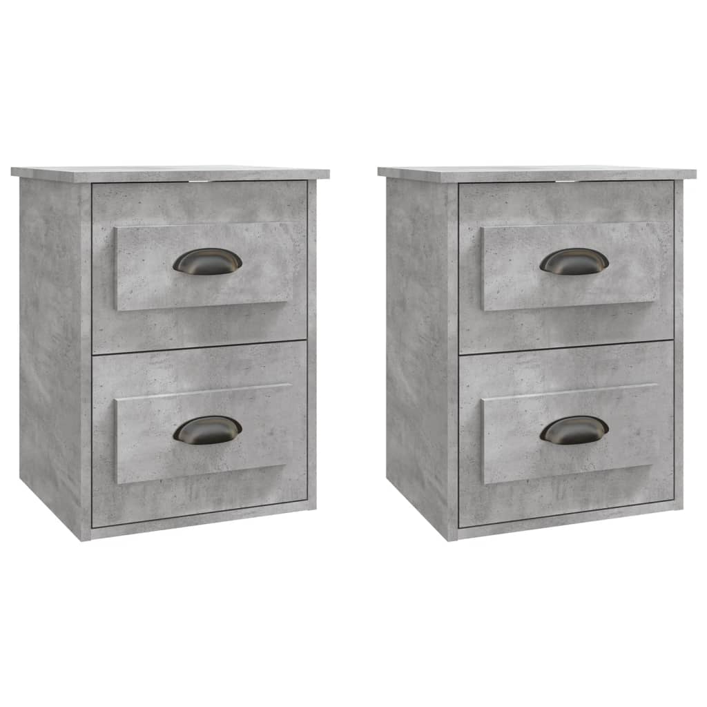 Concrete Grey Wall-mounted Bedside Cabinets Set of 2 - 41.5x36x53cm