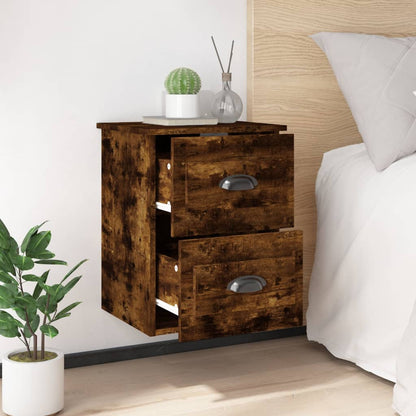 Wall-Mounted Bedside Cabinet, Smoked Oak Finish, 41.5x36x53cm
