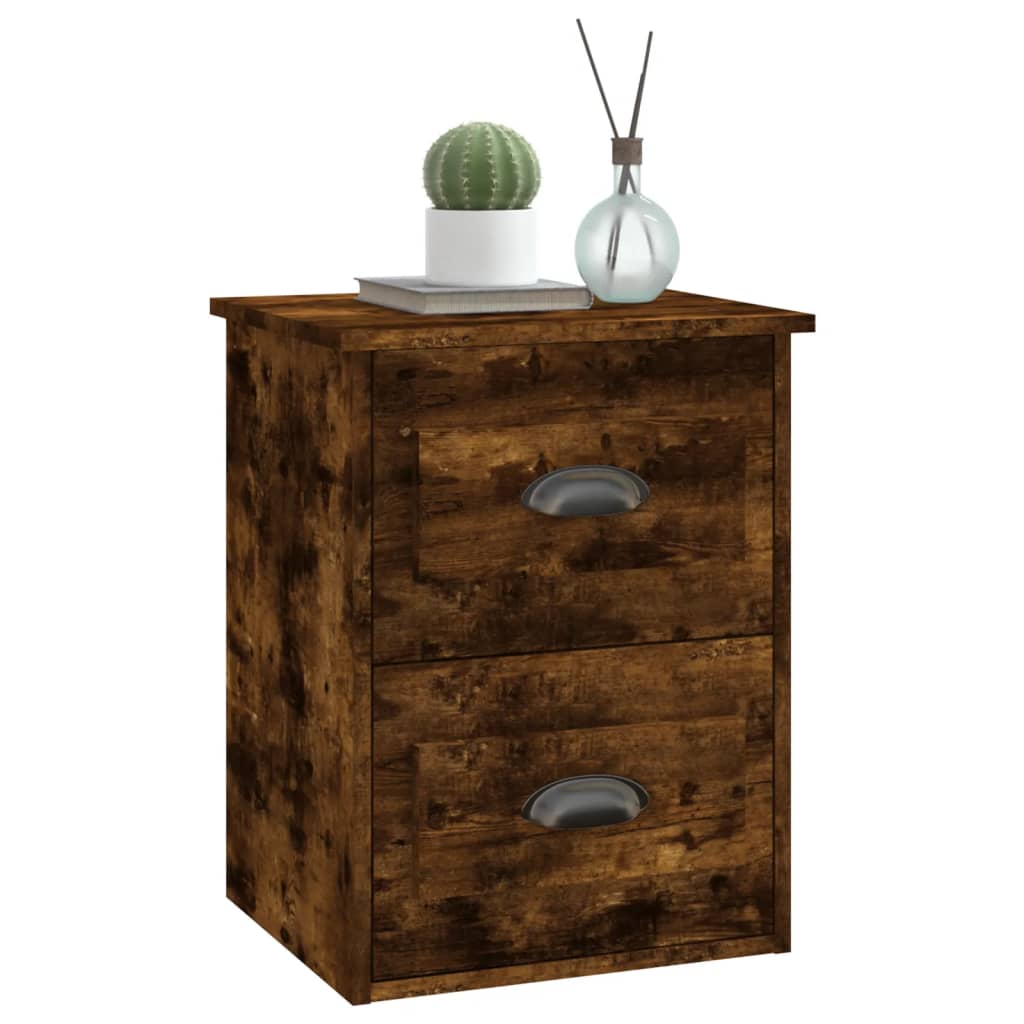 Wall-Mounted Bedside Cabinet, Smoked Oak Finish, 41.5x36x53cm