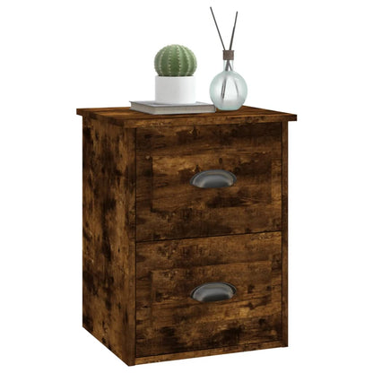 Wall-Mounted Bedside Cabinet, Smoked Oak Finish, 41.5x36x53cm