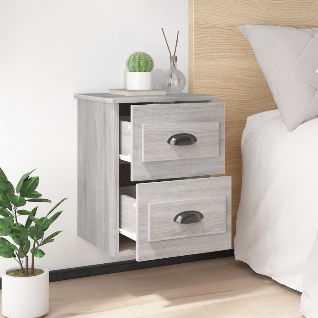 Gray Sonoma Wall-Mounted Bedside Cabinets Set, 2pcs 41.5x36x53cm