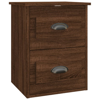 Brown Oak Wall-Mounted Bedside Cabinet - 41.5x36x53cm