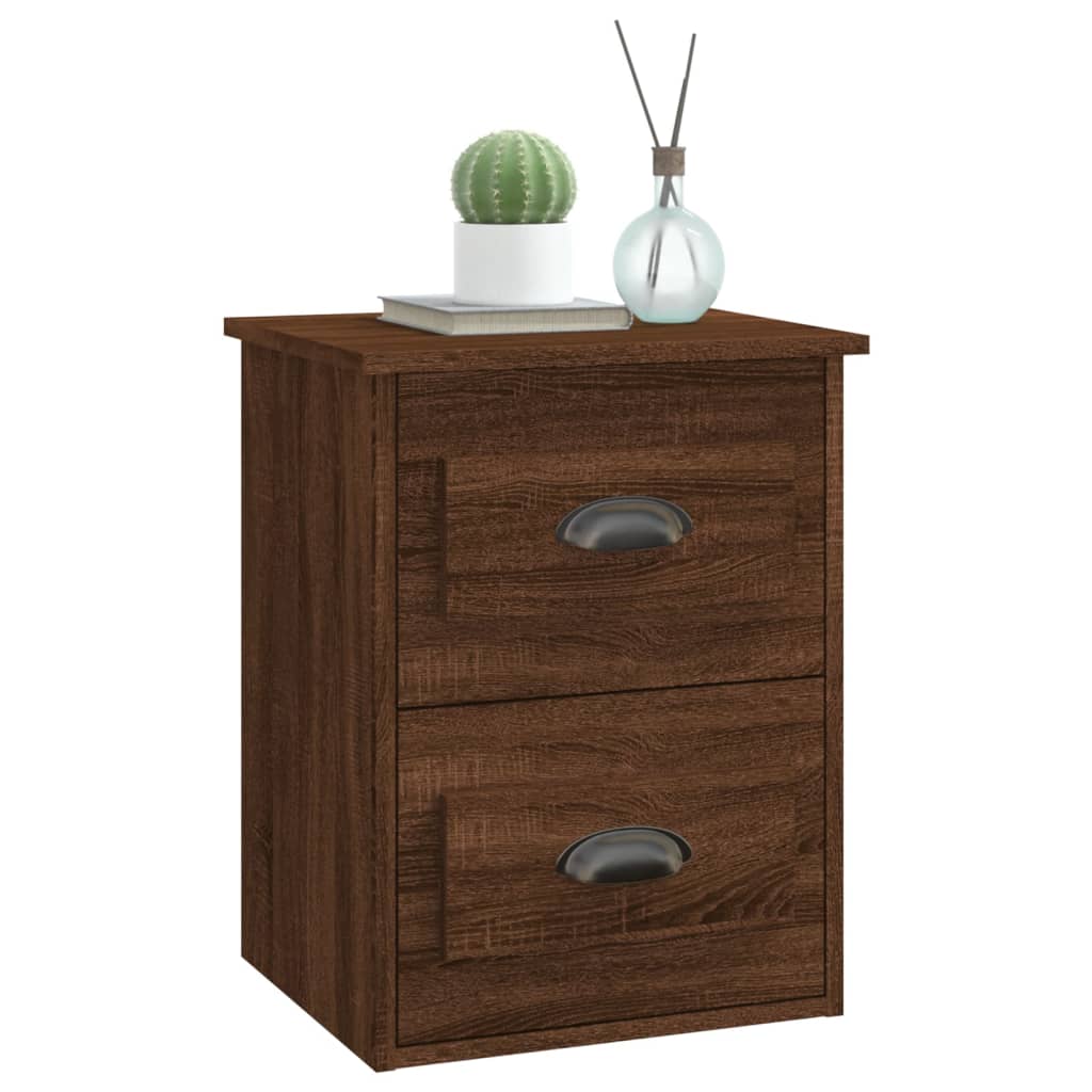 Brown Oak Wall-Mounted Bedside Cabinet - 41.5x36x53cm