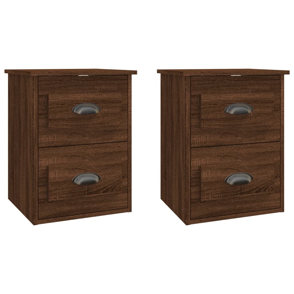 Brown Oak Wall-mounted Bedside Cabinets - Set of 2, 41.5x36x53cm