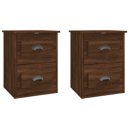 Brown Oak Wall-mounted Bedside Cabinets - Set of 2, 41.5x36x53cm