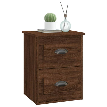 Brown Oak Wall-mounted Bedside Cabinets - Set of 2, 41.5x36x53cm