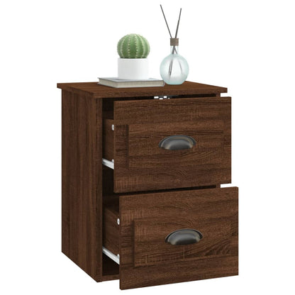 Brown Oak Wall-mounted Bedside Cabinets - Set of 2, 41.5x36x53cm