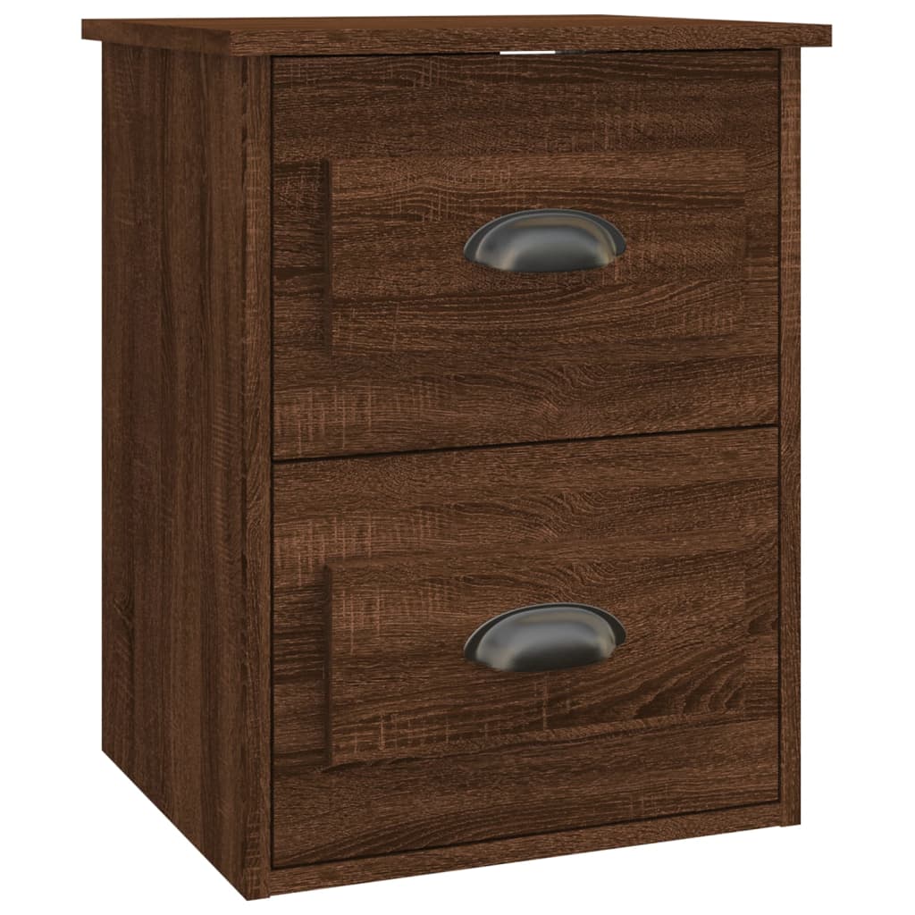 Brown Oak Wall-mounted Bedside Cabinets - Set of 2, 41.5x36x53cm