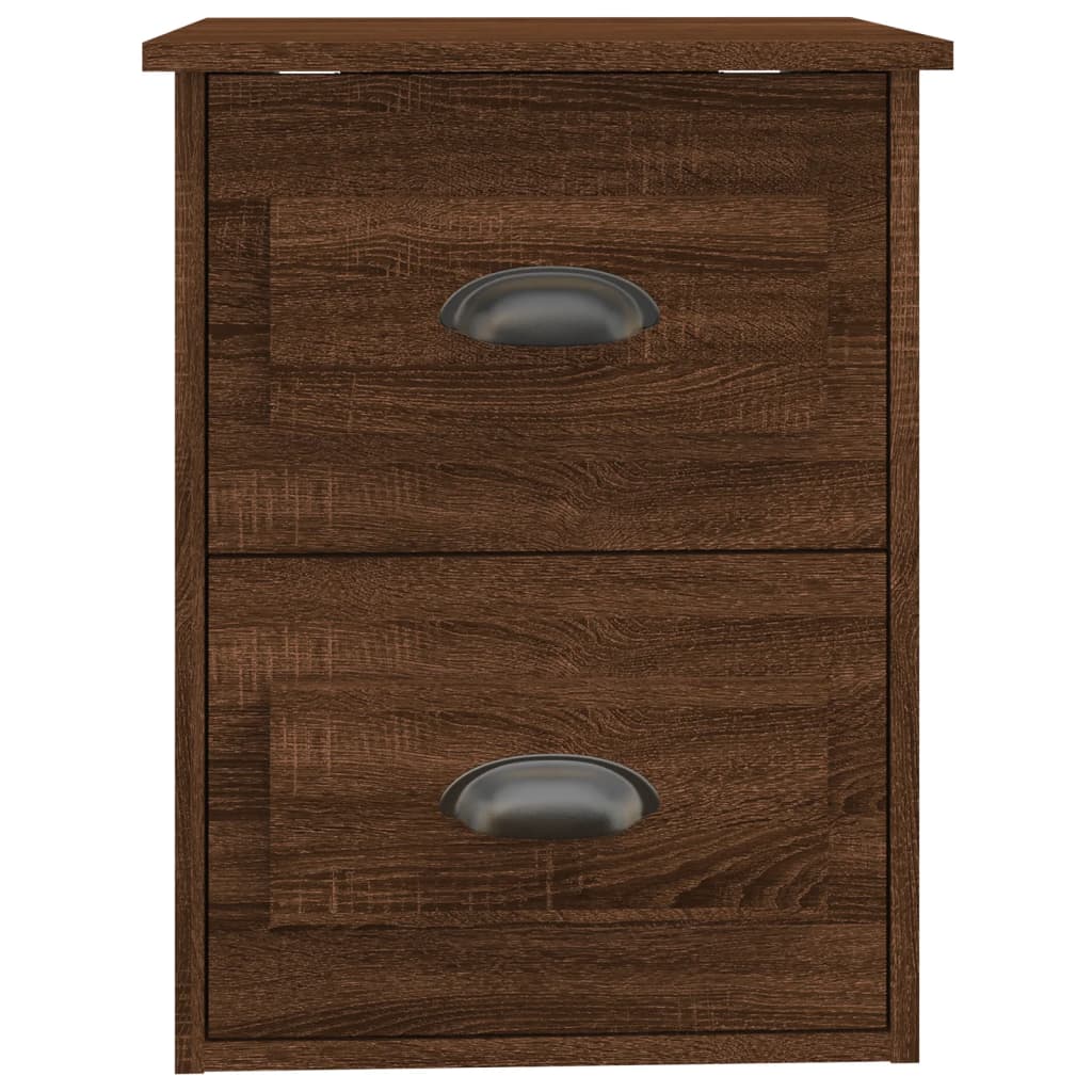 Brown Oak Wall-mounted Bedside Cabinets - Set of 2, 41.5x36x53cm
