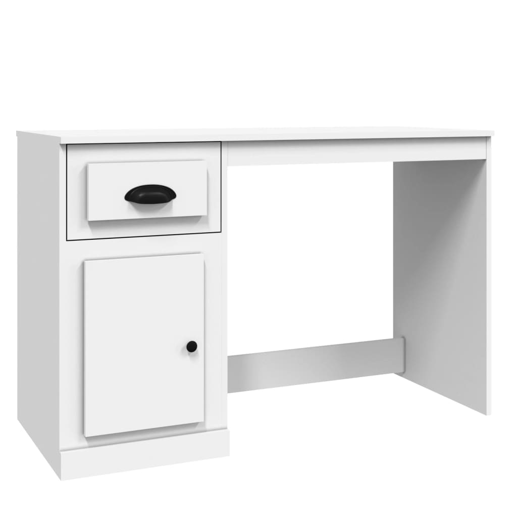 White Engineered Wood Desk with Drawer, 115x50x75cm