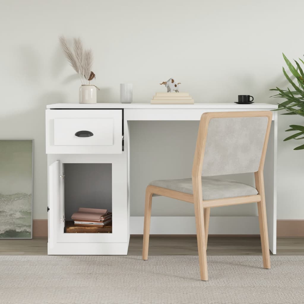 White Engineered Wood Desk with Drawer, 115x50x75cm