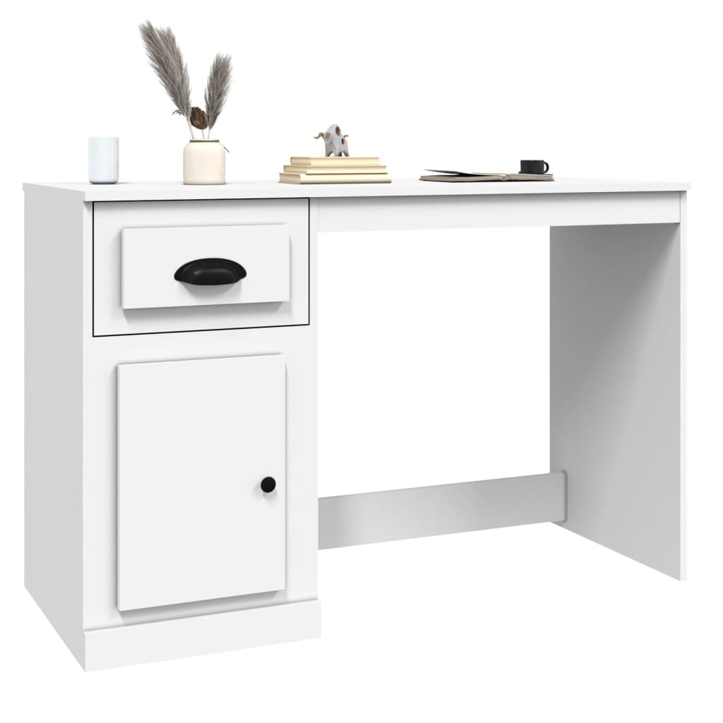 White Engineered Wood Desk with Drawer, 115x50x75cm