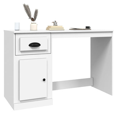 White Engineered Wood Desk with Drawer, 115x50x75cm