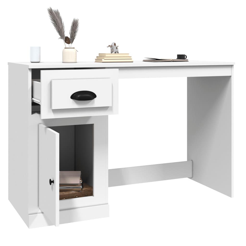 White Engineered Wood Desk with Drawer, 115x50x75cm