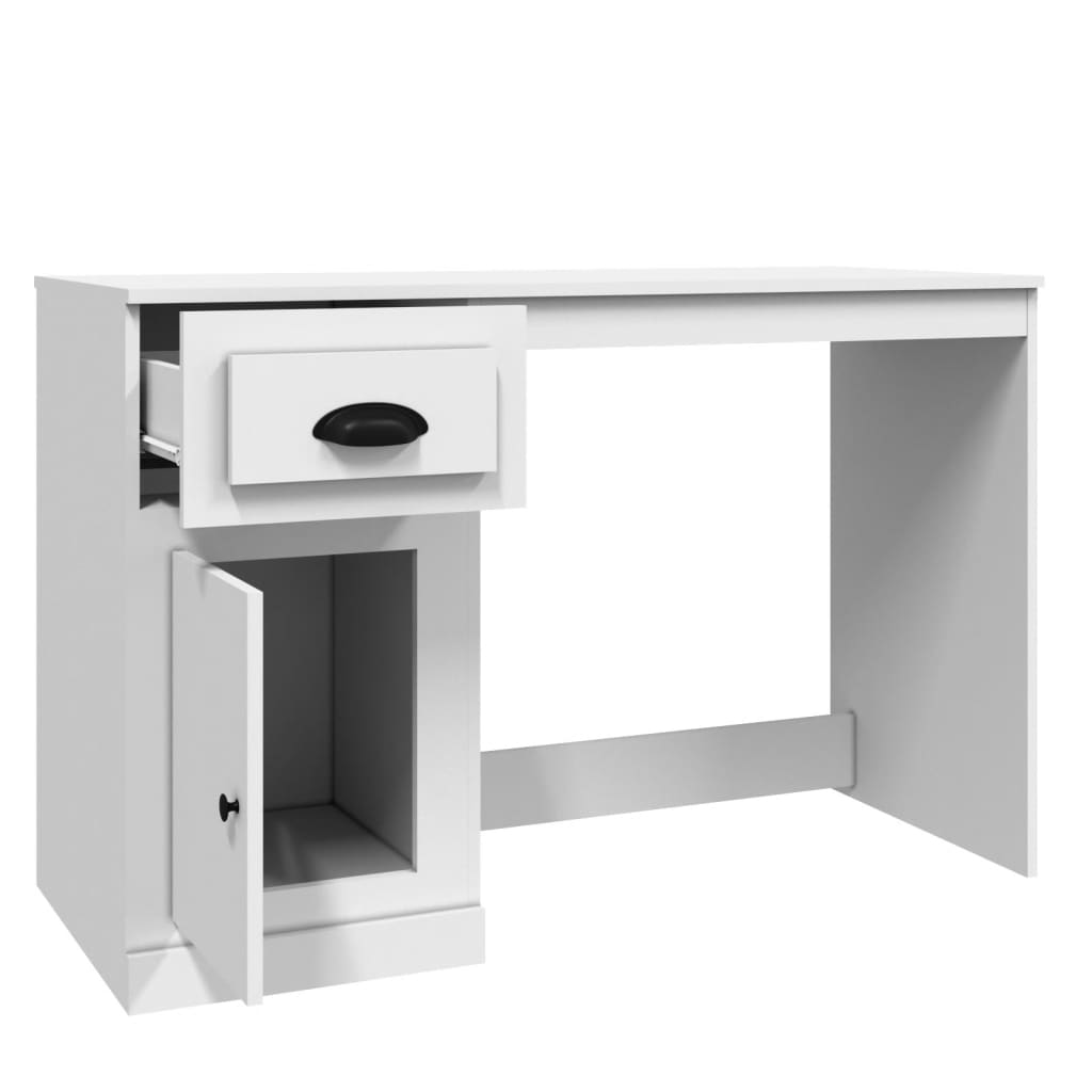 White Engineered Wood Desk with Drawer, 115x50x75cm
