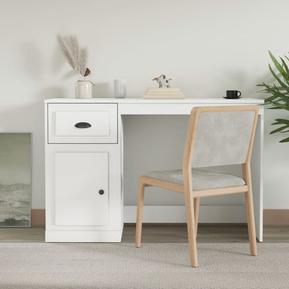 White Engineered Wood Desk with Drawer, 115x50x75cm