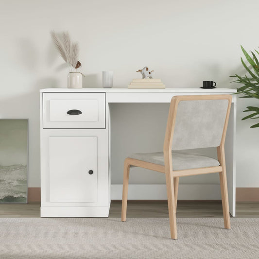 White Engineered Wood Desk with Drawer, 115x50x75cm
