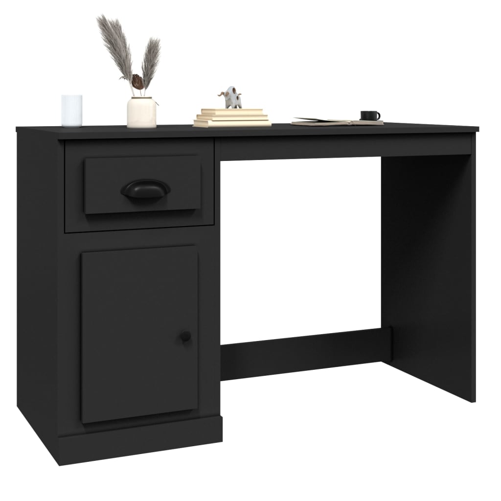 Black Engineered Wood Desk with Drawer, 115x50x75 cm