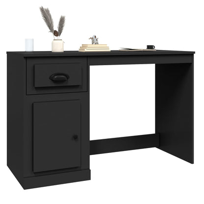 Black Engineered Wood Desk with Drawer, 115x50x75 cm
