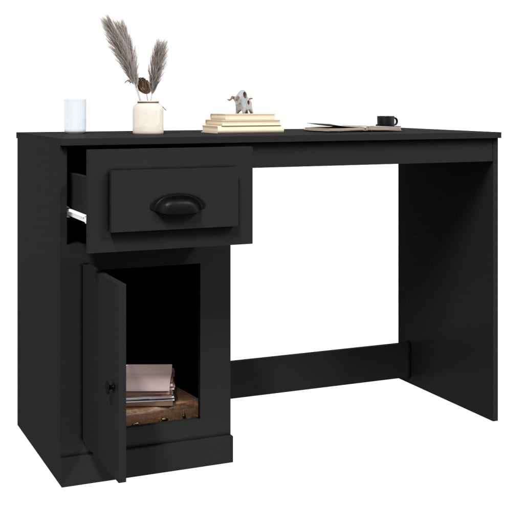 Black Engineered Wood Desk with Drawer, 115x50x75 cm