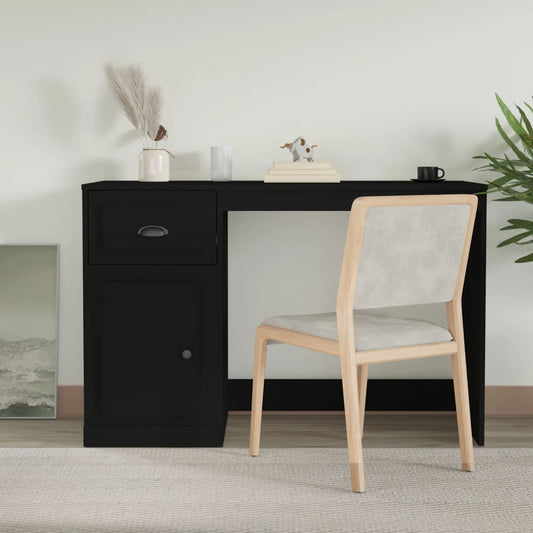 Black Engineered Wood Desk with Drawer, 115x50x75 cm