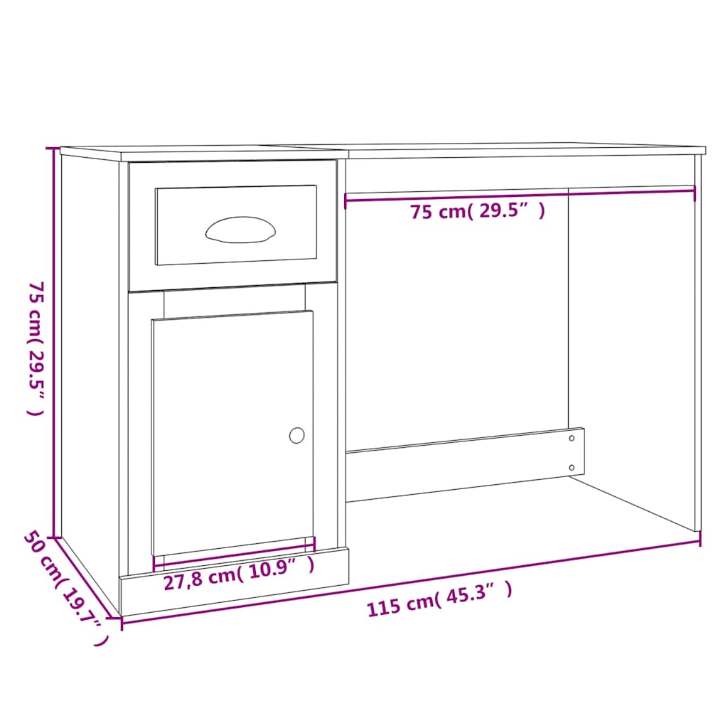 Smoked Oak Desk with Drawer - 115x50x75 cm, Engineered Wood