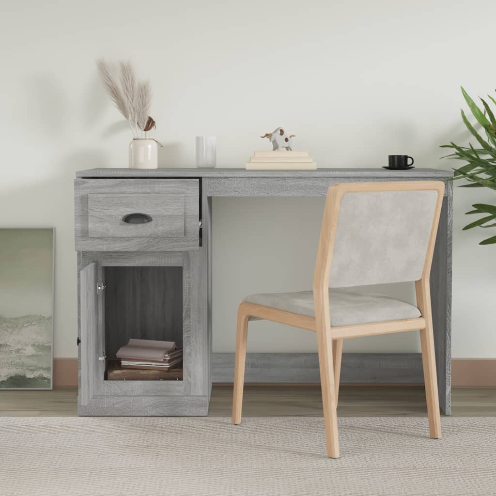 Stylish Grey Sonoma Desk with Drawer - 115x50x75 cm, Engineered Wood
