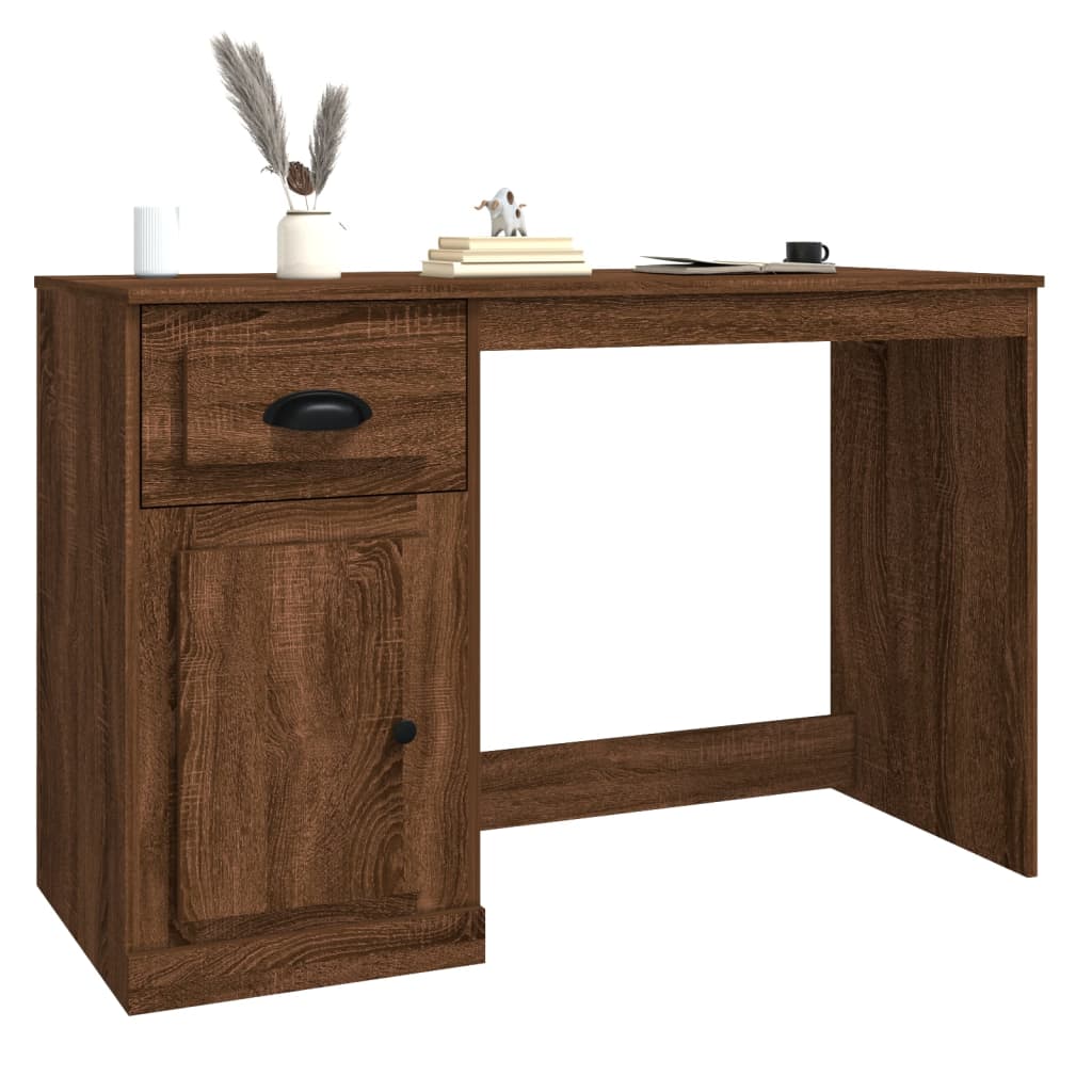 Brown Oak Desk with Drawer, Engineered Wood, 115x50x75 cm