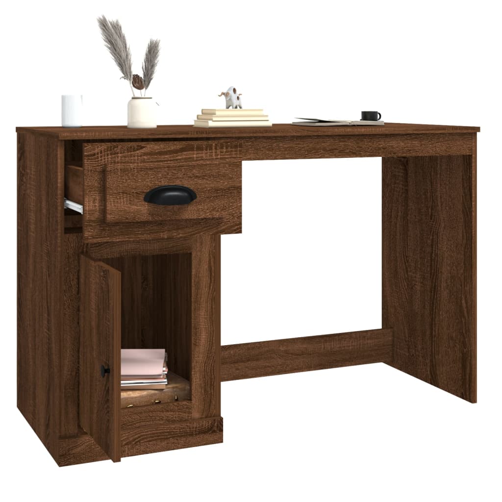 Brown Oak Desk with Drawer, Engineered Wood, 115x50x75 cm