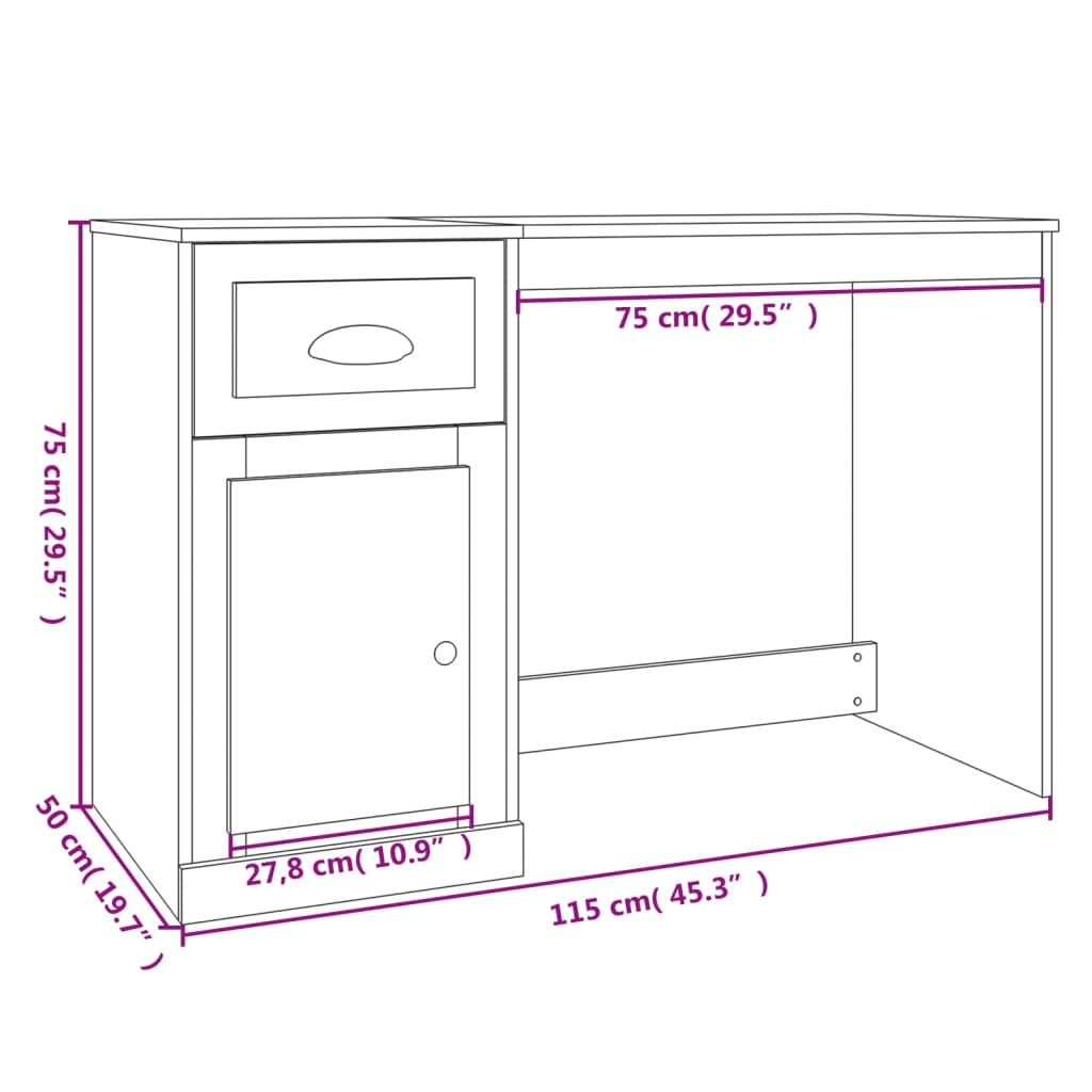 Brown Oak Desk with Drawer, Engineered Wood, 115x50x75 cm
