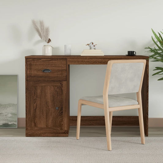 Brown Oak Desk with Drawer, Engineered Wood, 115x50x75 cm