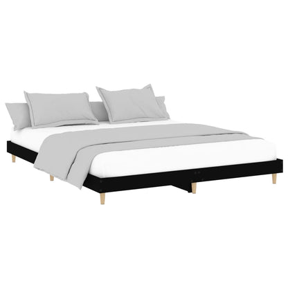 Sleek Black Engineered Wood Bed Frame 200x200 cm - No Mattress Included