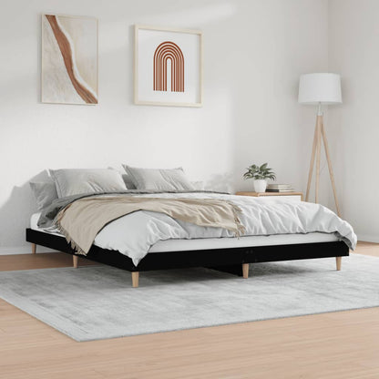 Sleek Black Engineered Wood Bed Frame 200x200 cm - No Mattress Included