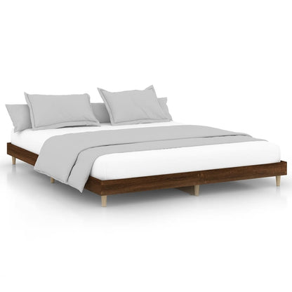 Brown Oak 200x200 cm Engineered Wood Bed Frame - No Mattress