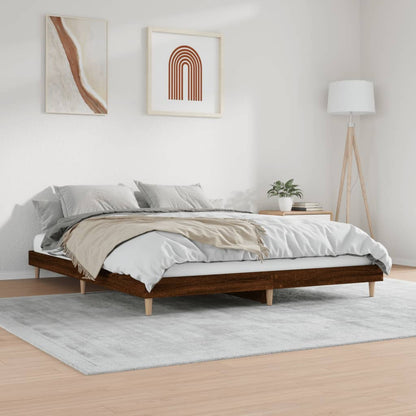 Brown Oak 200x200 cm Engineered Wood Bed Frame - No Mattress