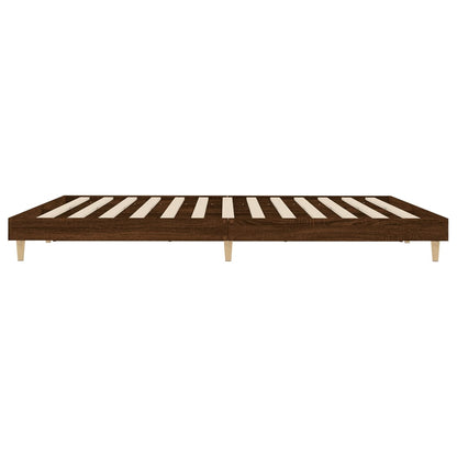 Brown Oak 200x200 cm Engineered Wood Bed Frame - No Mattress