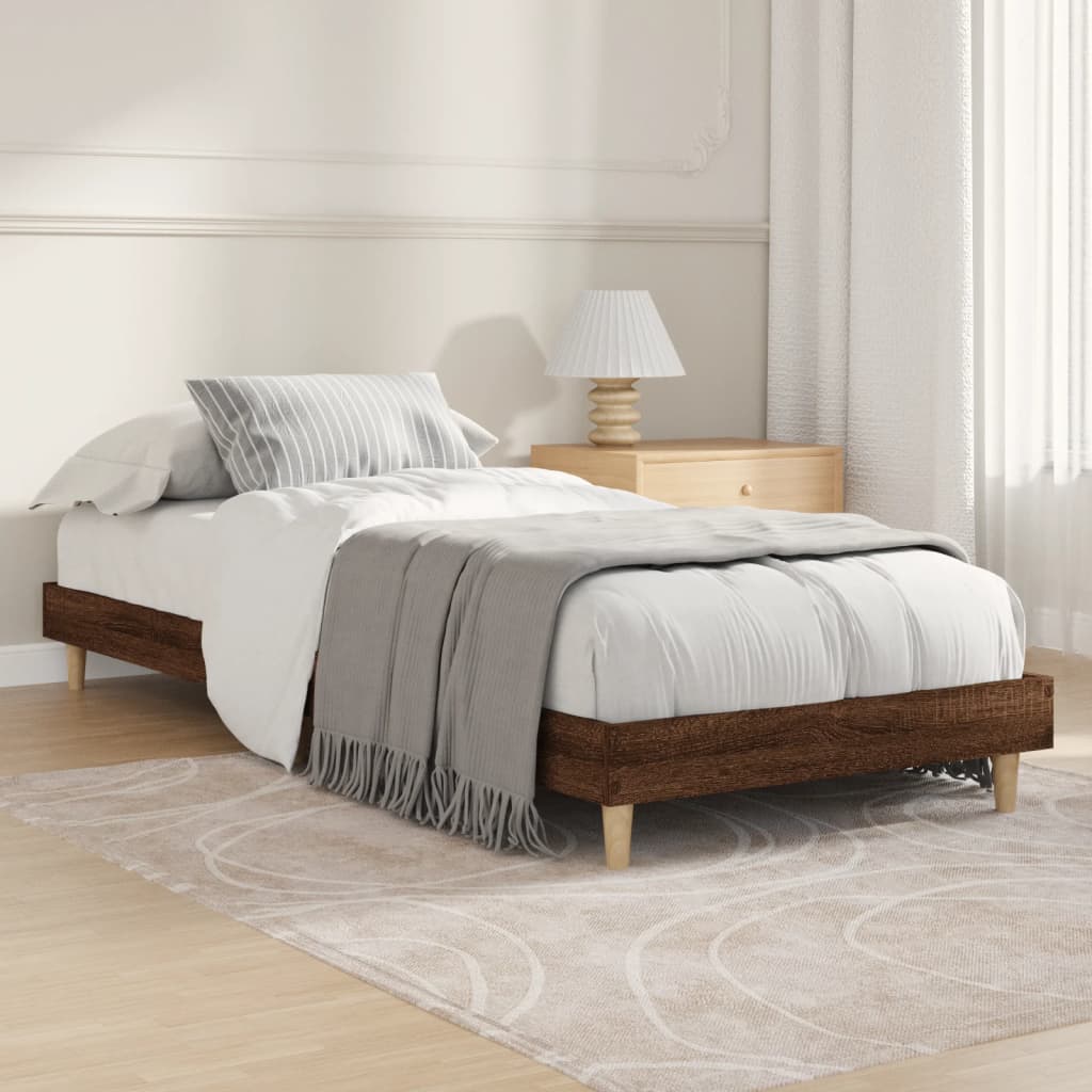 Small Single Brown Oak Bed Frame 75x190 cm - Engineered Wood