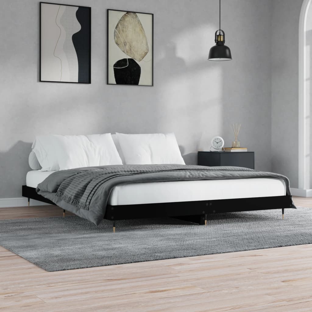Black Engineered Wood Bed Frame 200x200 cm - No Mattress Included