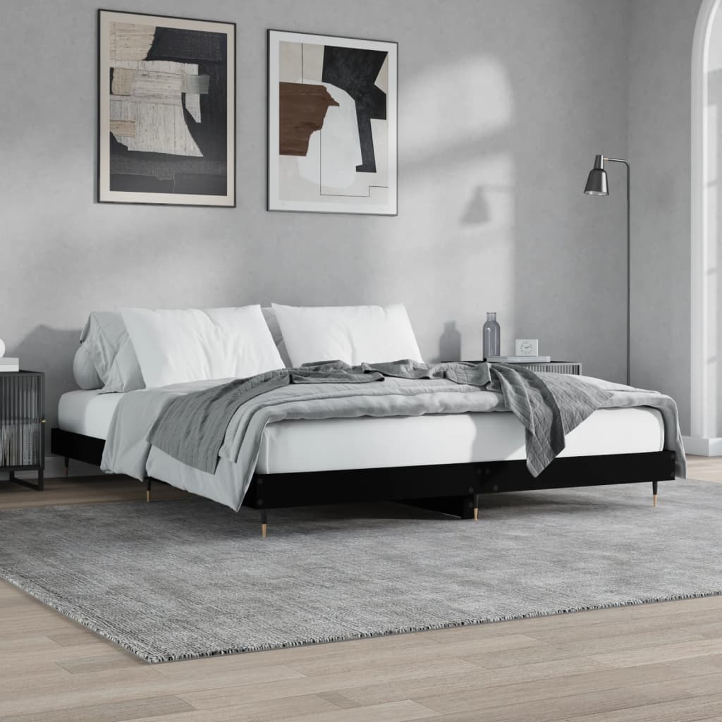 Black Engineered Wood Bed Frame 200x200 cm - No Mattress Included