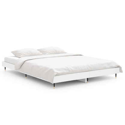 White Engineered Wood Double Bed Frame 135x190 cm - No Mattress