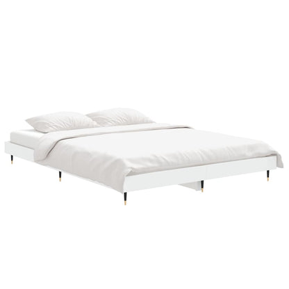 White Engineered Wood Double Bed Frame 135x190 cm - No Mattress