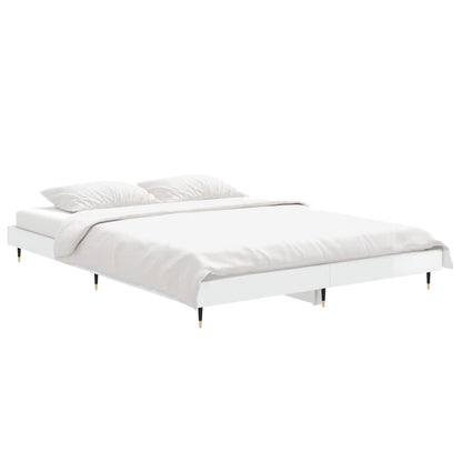 High Gloss White Double Bed Frame 135x190 cm, Modern Design