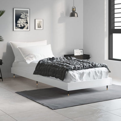 High Gloss White Small Single Bed Frame 75x190 cm - No Mattress